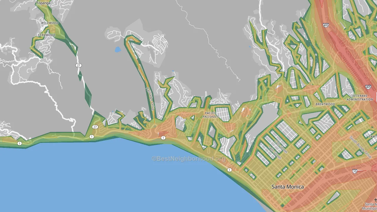 90272, CA Map of Noise Levels in 90272