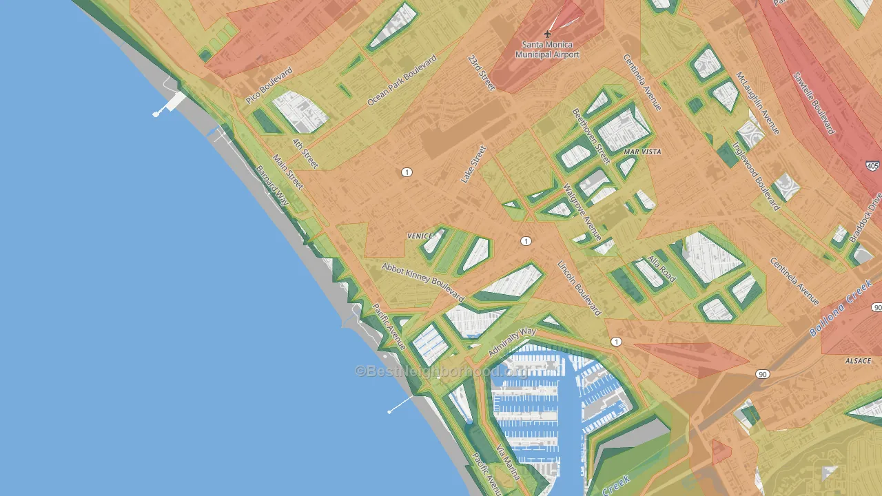 90291, CA Map of Noise Levels in 90291
