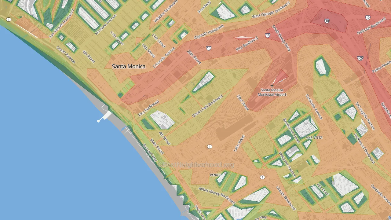 90405, CA Map of Noise Levels in 90405
