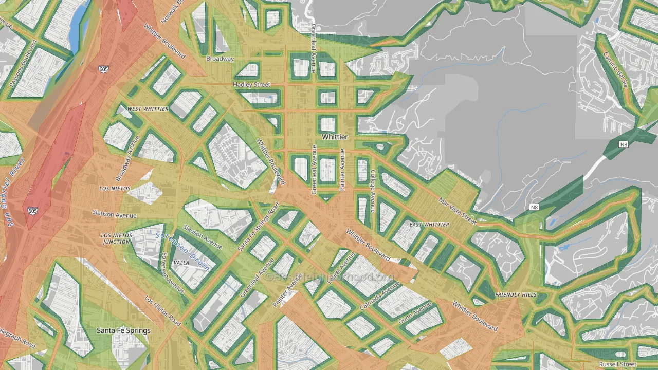 90602, CA Map of Noise Levels in 90602