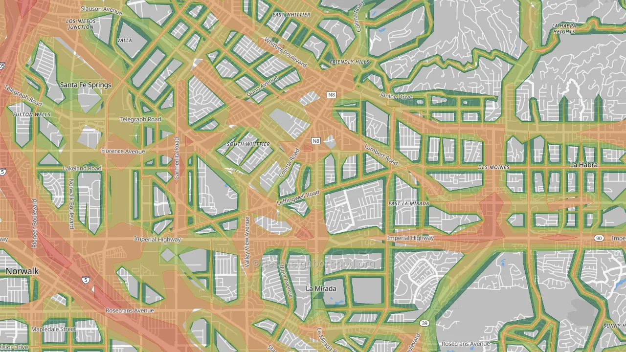 90604, CA Map of Noise Levels in 90604