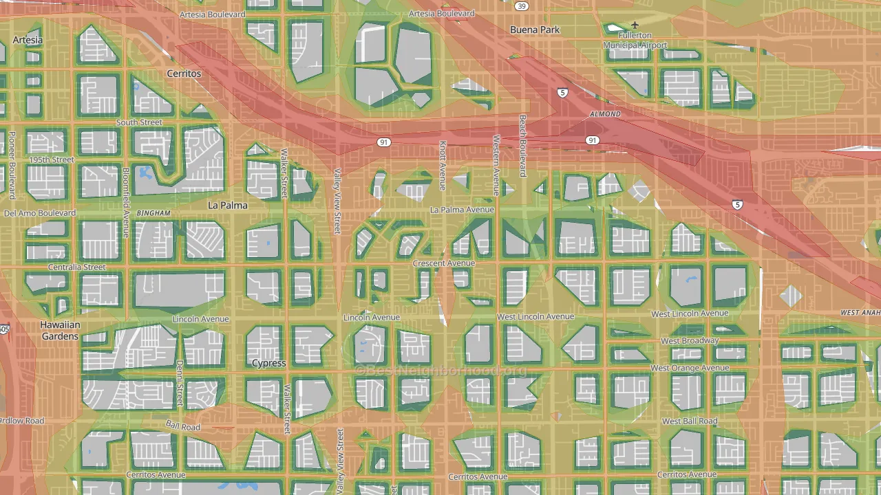 90620, CA Map of Noise Levels in 90620