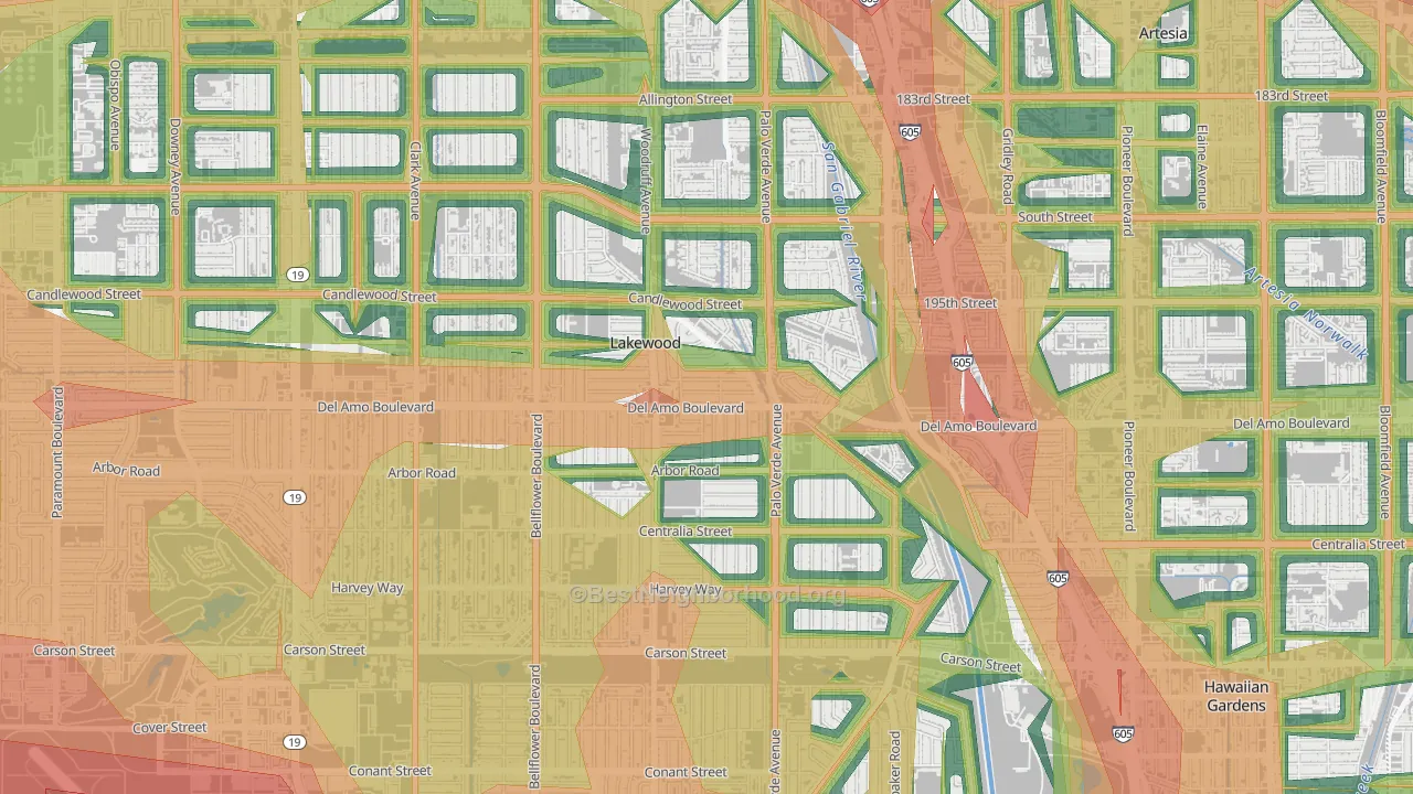 90713, CA Map of Noise Levels in 90713