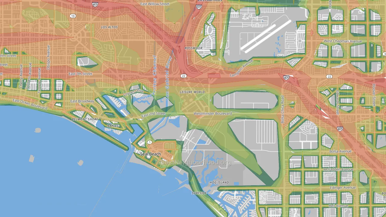 90740, CA Map of Noise Levels in 90740