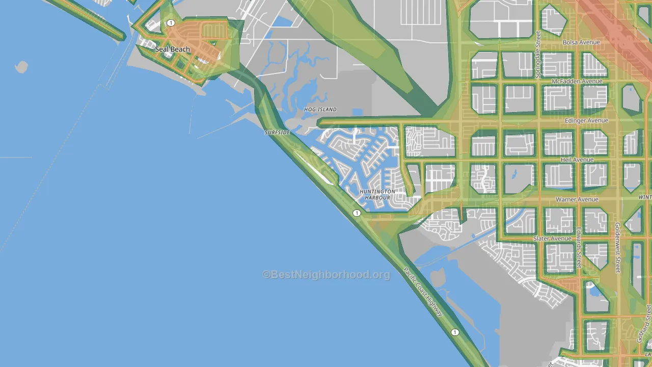 90742, CA Map of Noise Levels in 90742