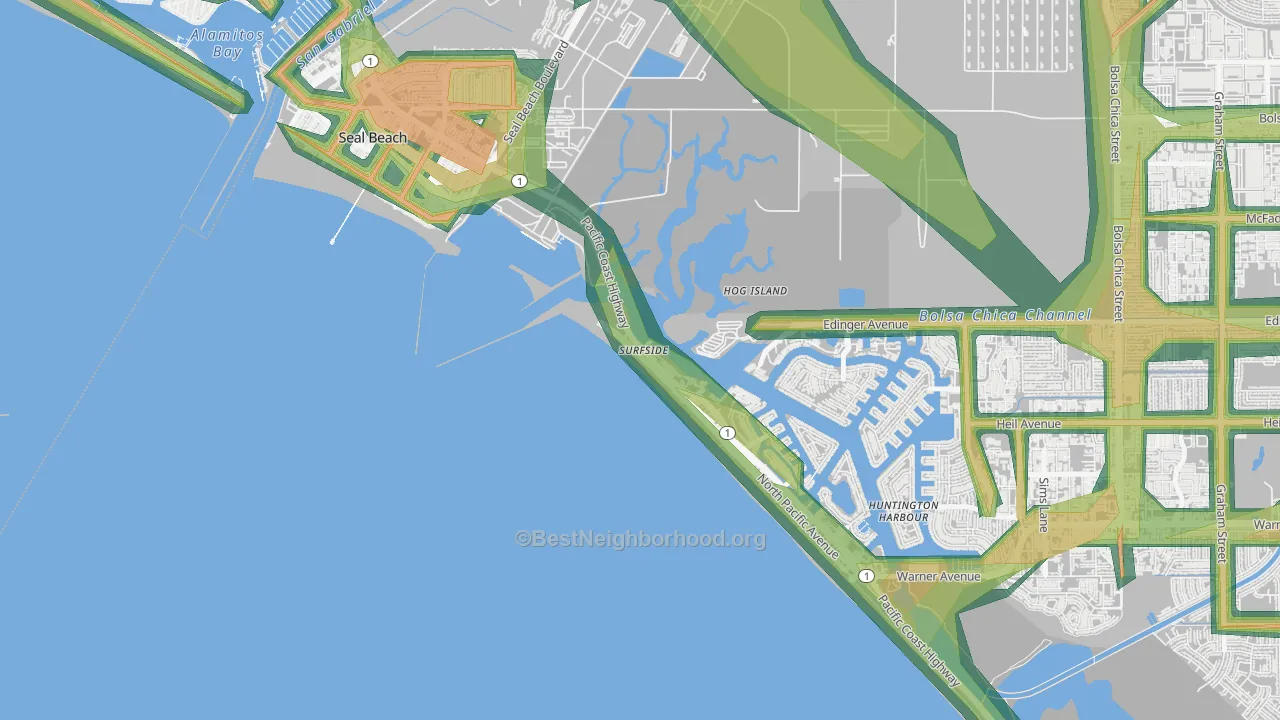 90743, CA Map of Noise Levels in 90743
