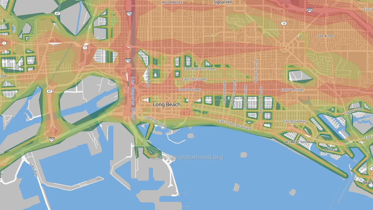 90802, CA Map of Noise Levels in 90802