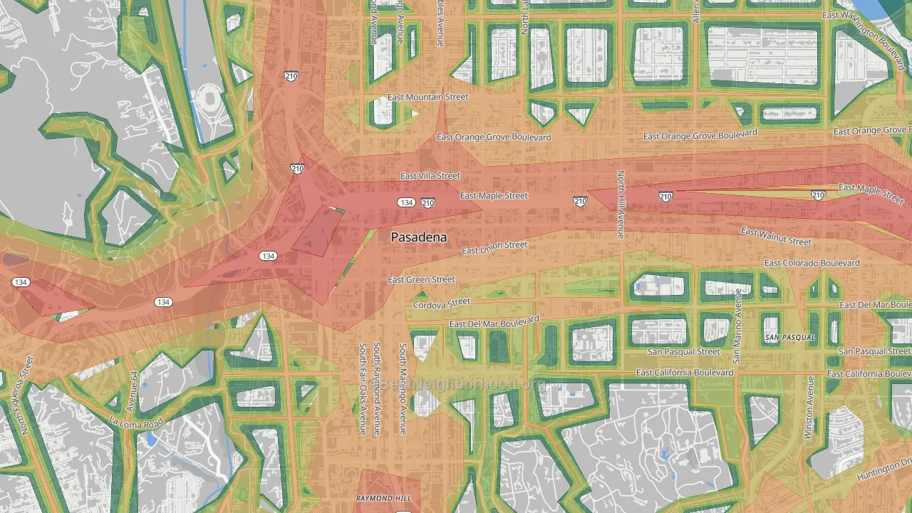 91101, CA Map of Noise Levels in 91101