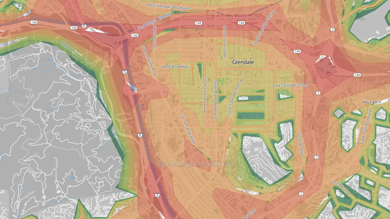 91204, CA Map of Noise Levels in 91204