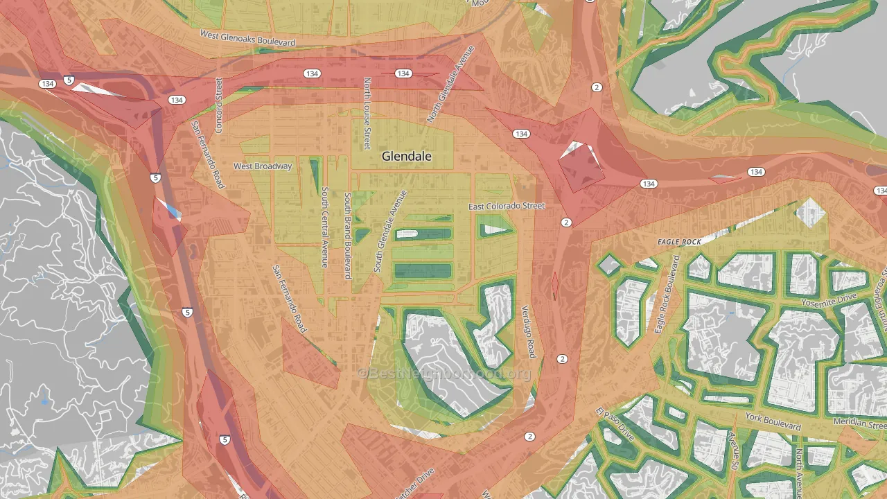 91205, CA Map of Noise Levels in 91205