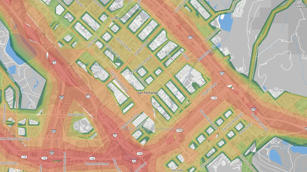 91340, CA Map of Noise Levels in 91340
