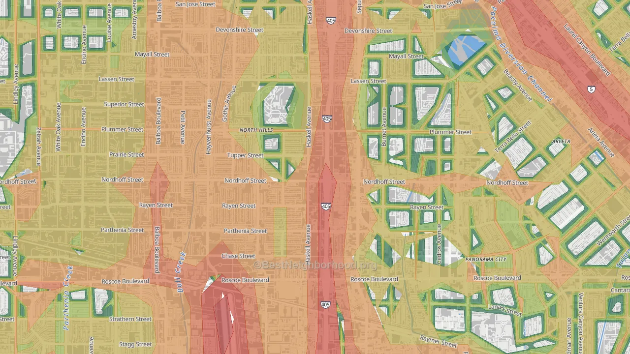 91343, CA Map of Noise Levels in 91343