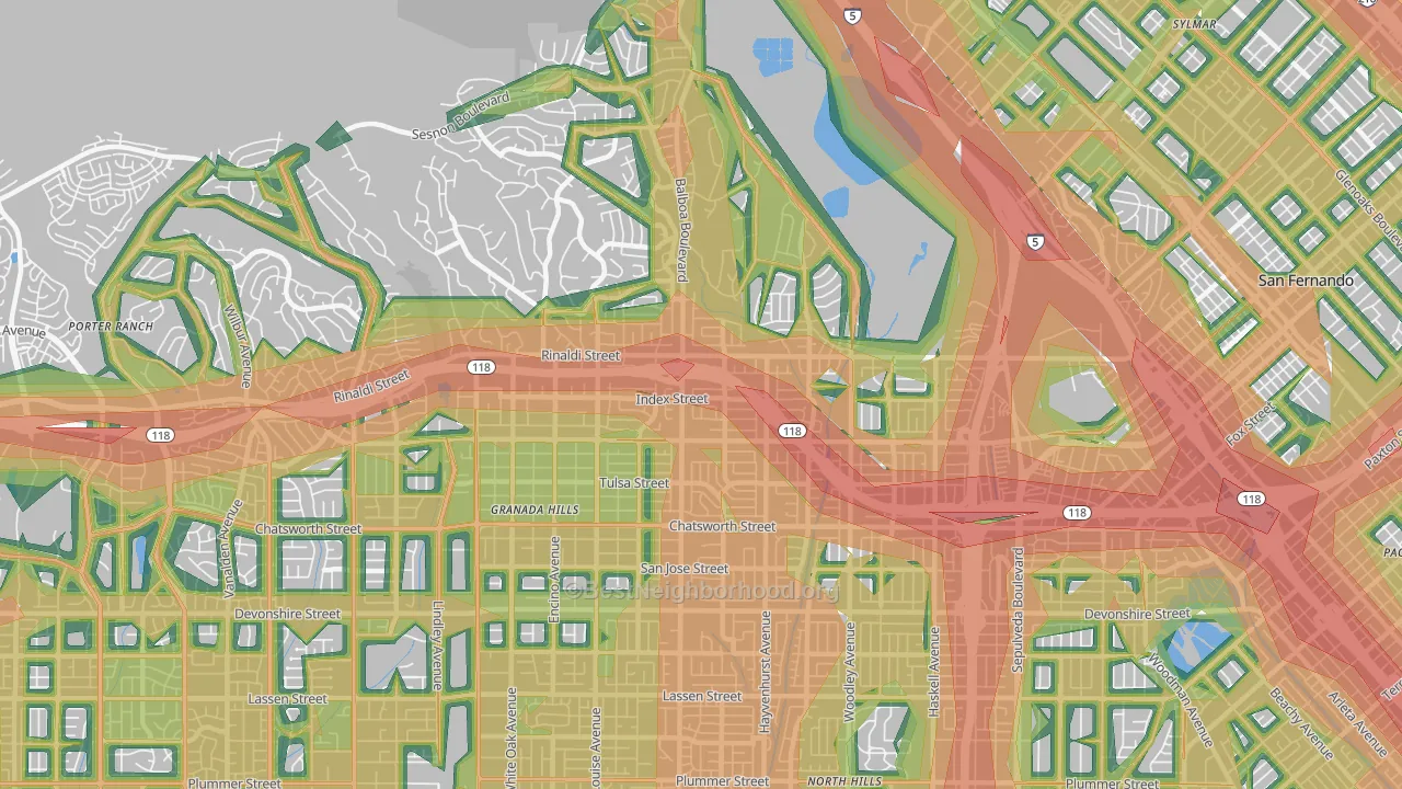 91344, CA Map of Noise Levels in 91344
