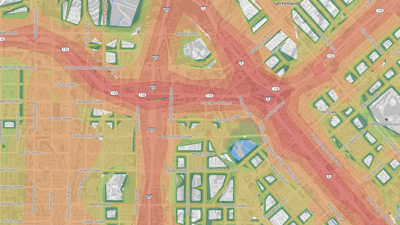 91345, CA Map of Noise Levels in 91345