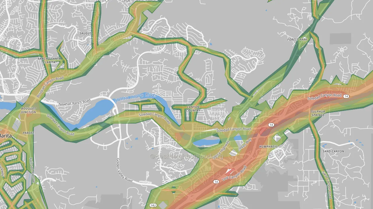 91351, CA Map of Noise Levels in 91351