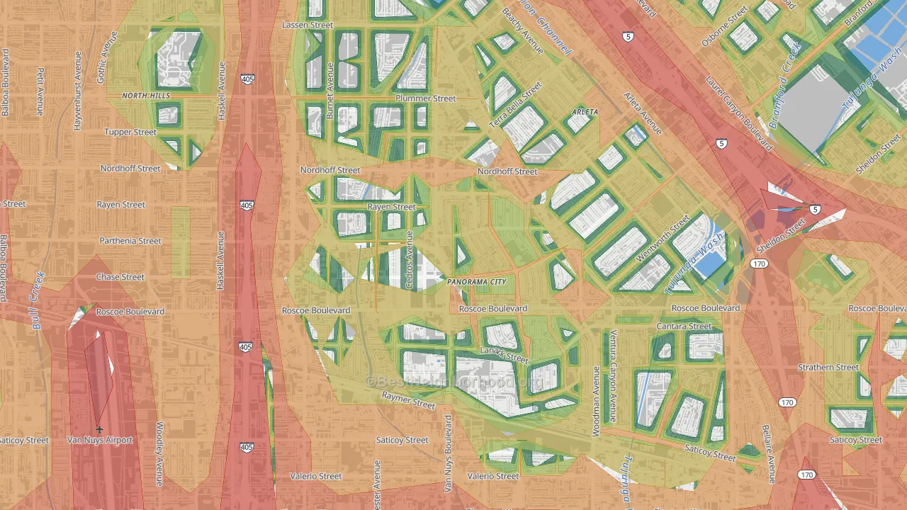 91402, CA Map of Noise Levels in 91402