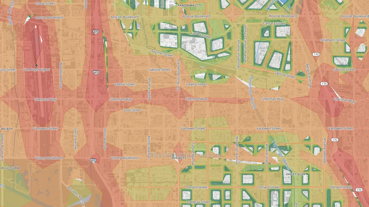 91405, CA Map of Noise Levels in 91405