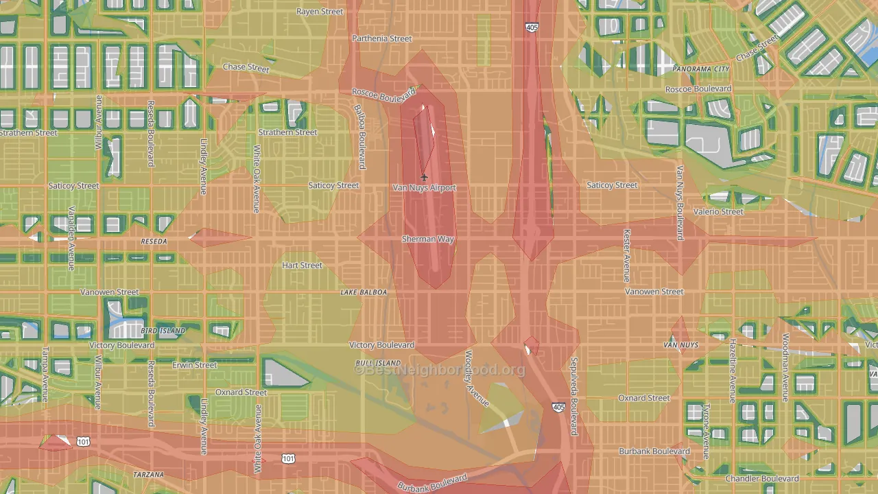 91406, CA Map of Noise Levels in 91406