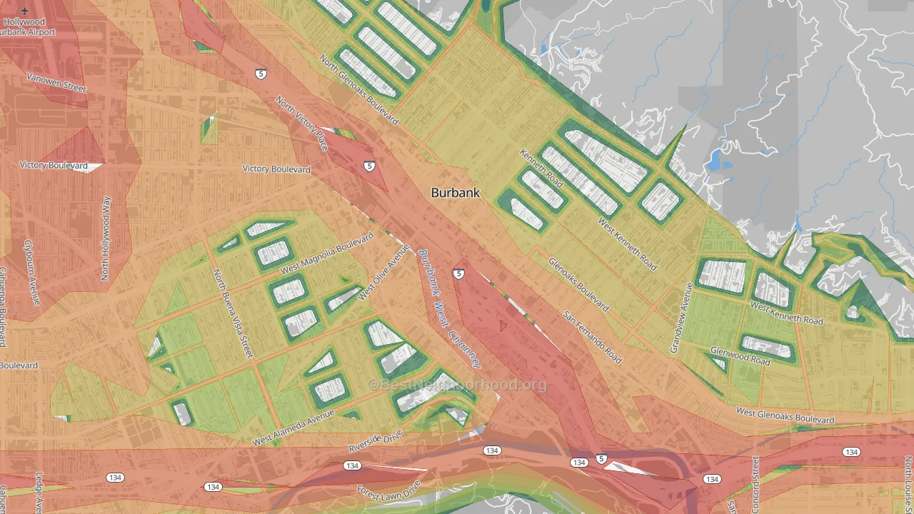91502, CA Map of Noise Levels in 91502