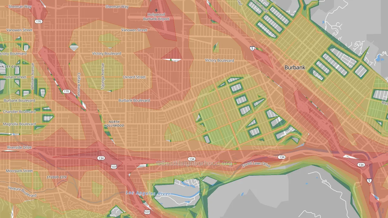 91505, CA Map of Noise Levels in 91505