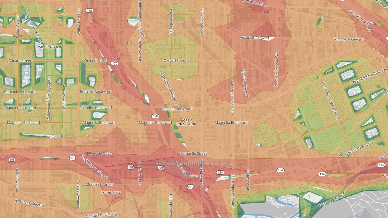 91601, CA Map of Noise Levels in 91601