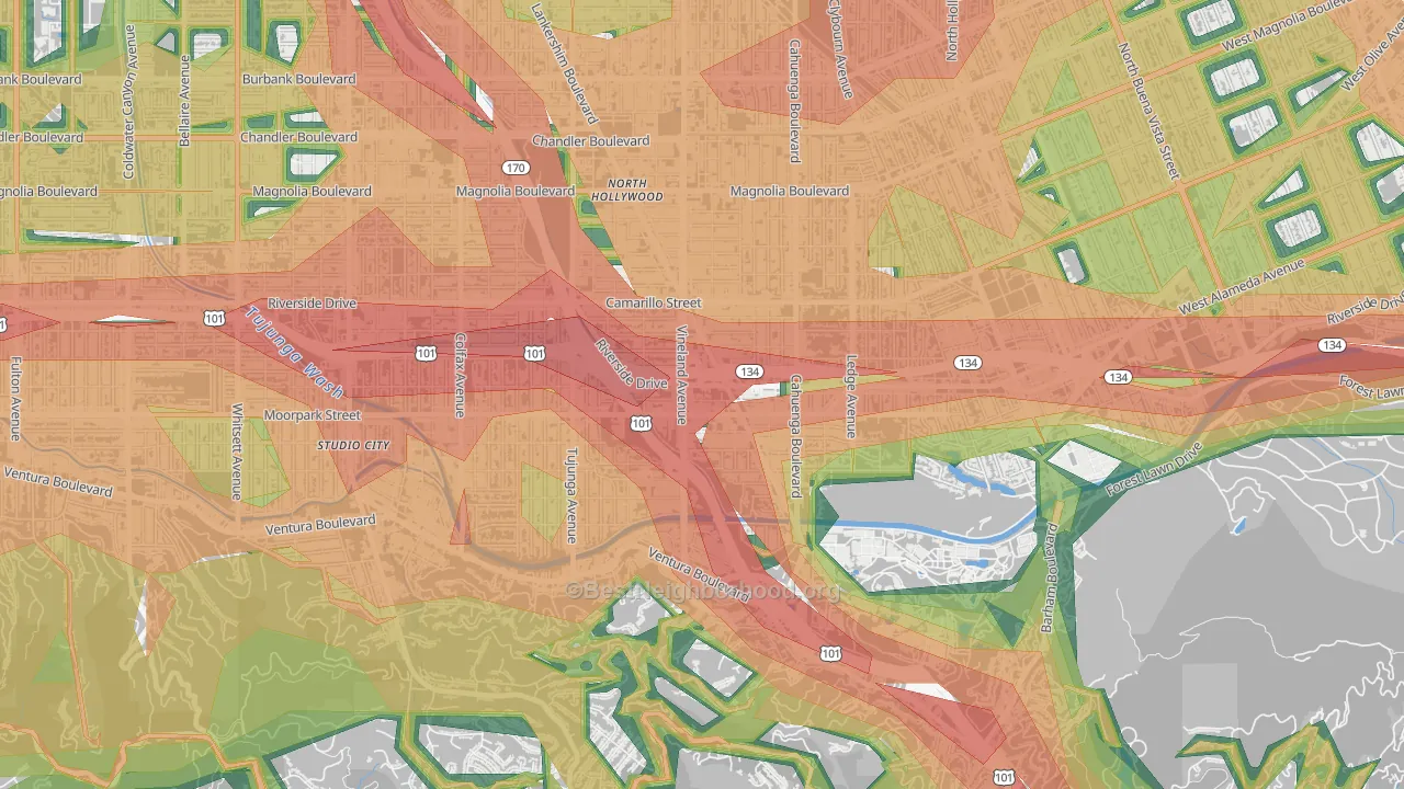 91602, CA Map of Noise Levels in 91602