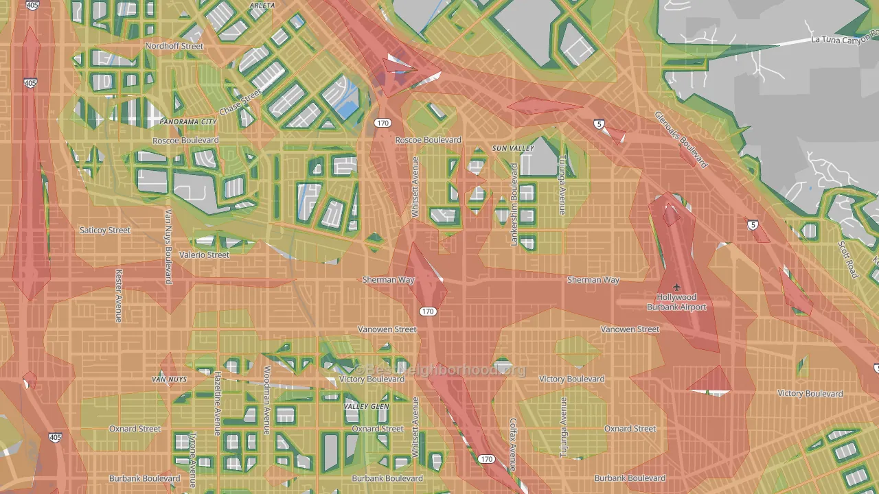 91605, CA Map of Noise Levels in 91605