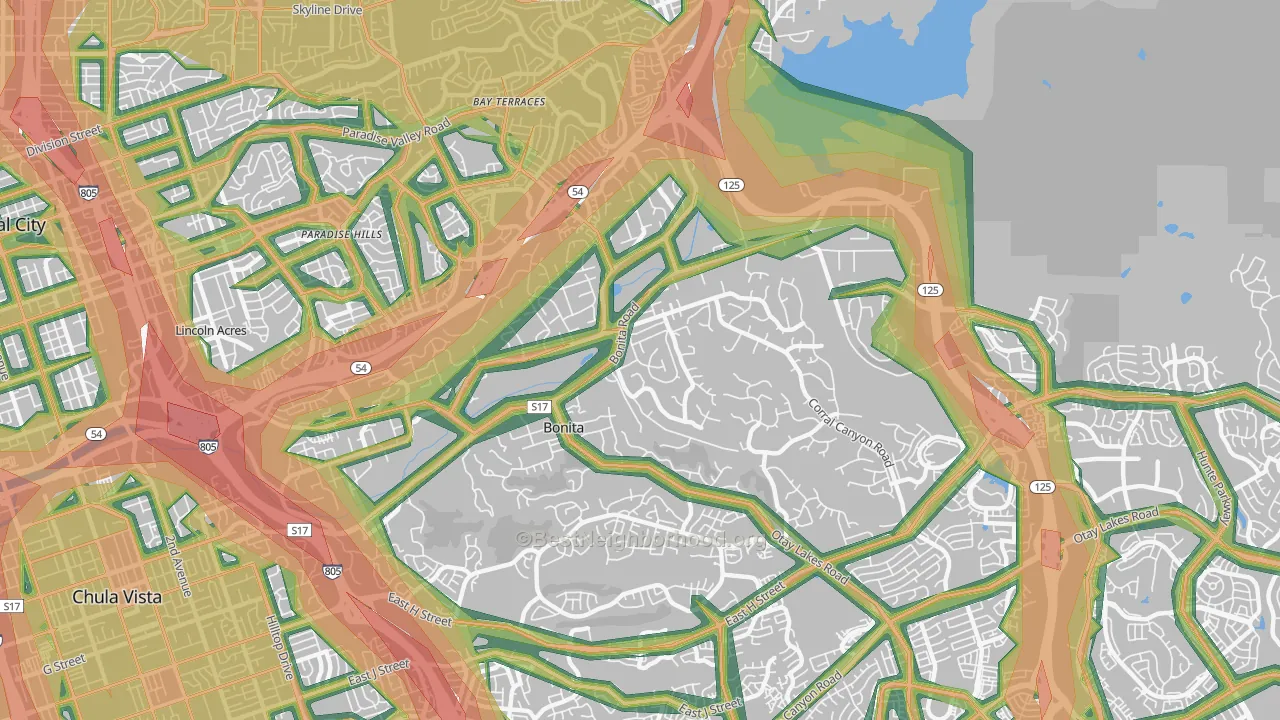 91902, CA Map of Noise Levels in 91902