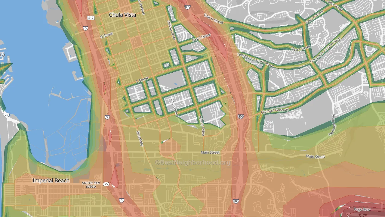 91911, CA Map of Noise Levels in 91911