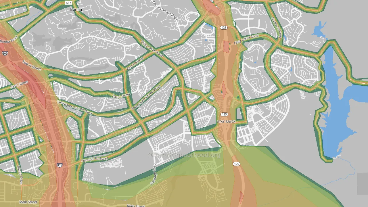 91913, CA Map of Noise Levels in 91913