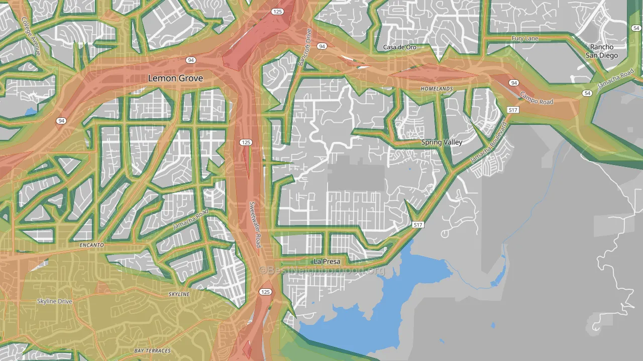 91977, CA Map of Noise Levels in 91977