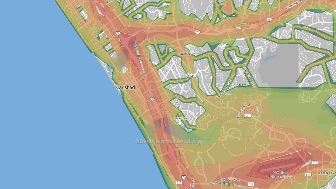 92008, CA Map of Noise Levels in 92008