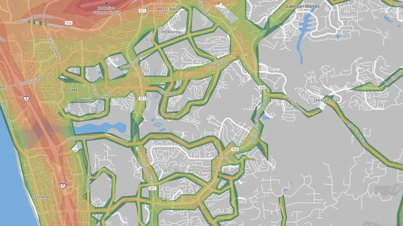92009, CA Map of Noise Levels in 92009