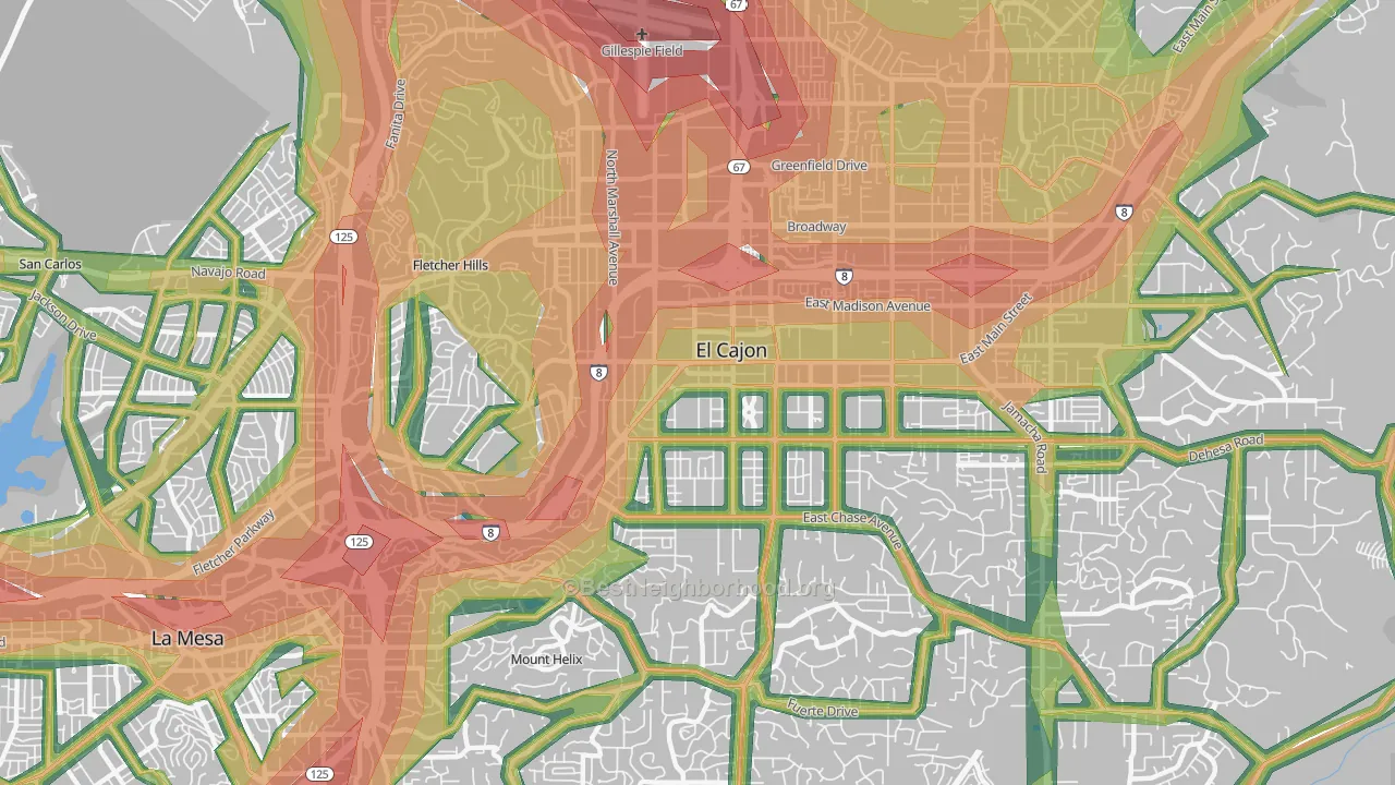 92020, CA Map of Noise Levels in 92020