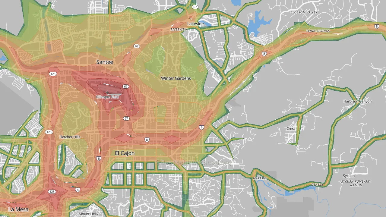 92021, CA Map of Noise Levels in 92021