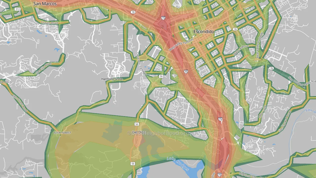 92029, CA Map of Noise Levels in 92029