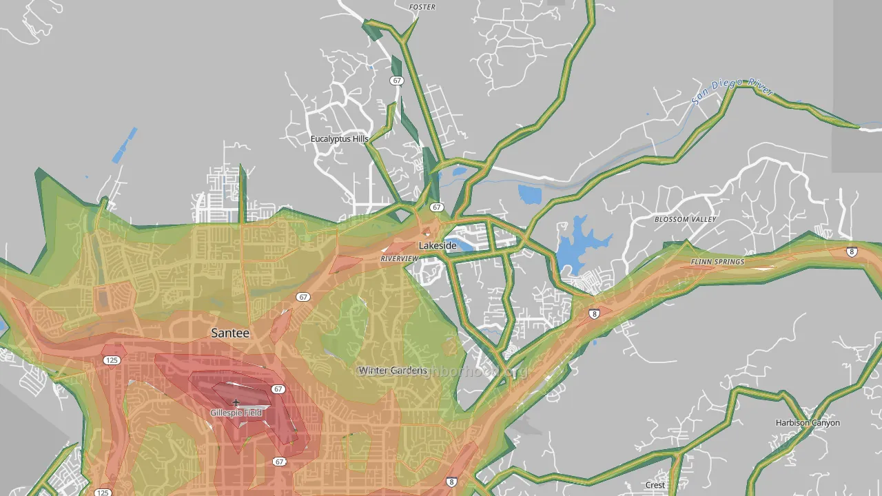 92040, CA Map of Noise Levels in 92040
