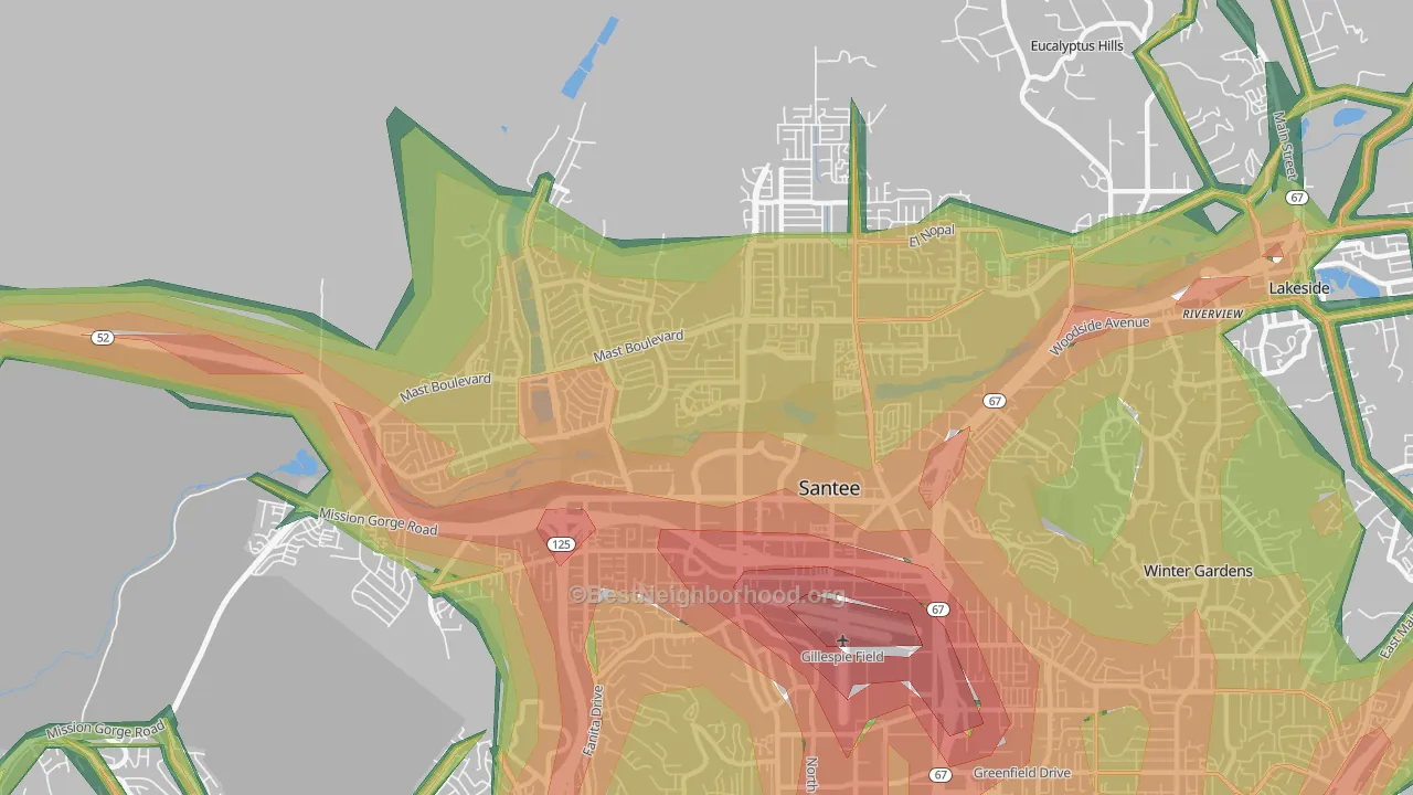 92071, CA Map of Noise Levels in 92071