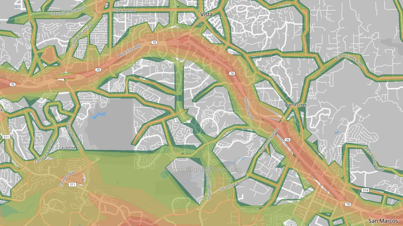 92081, CA Map of Noise Levels in 92081