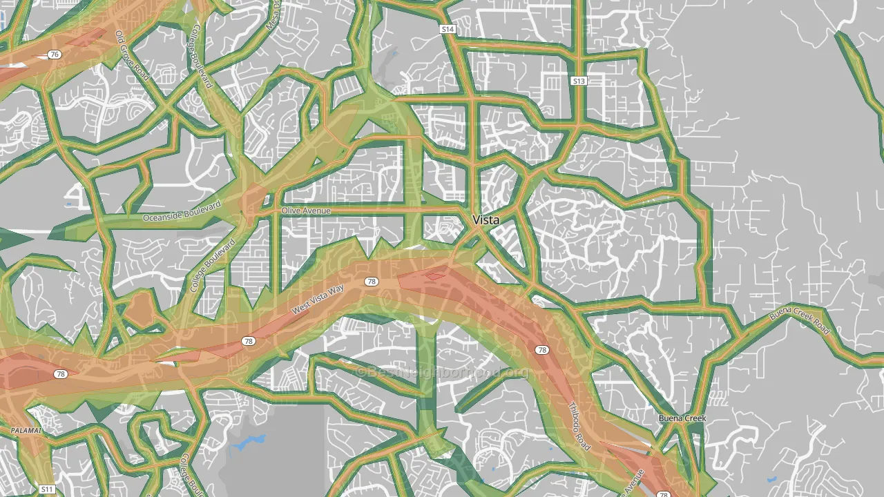 92083, CA Map of Noise Levels in 92083