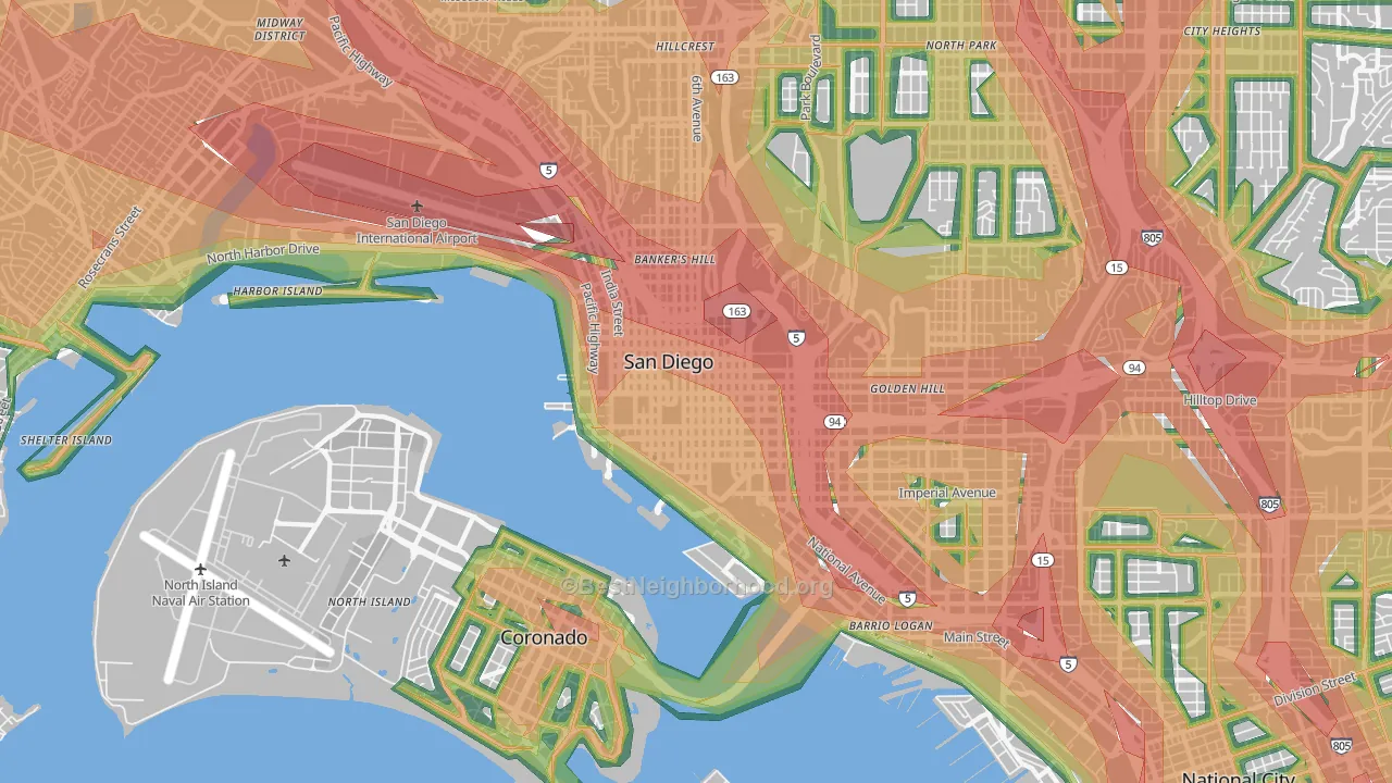 92101, CA Map of Noise Levels in 92101