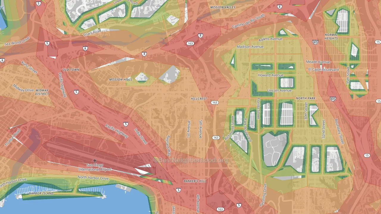 92103, CA Map of Noise Levels in 92103
