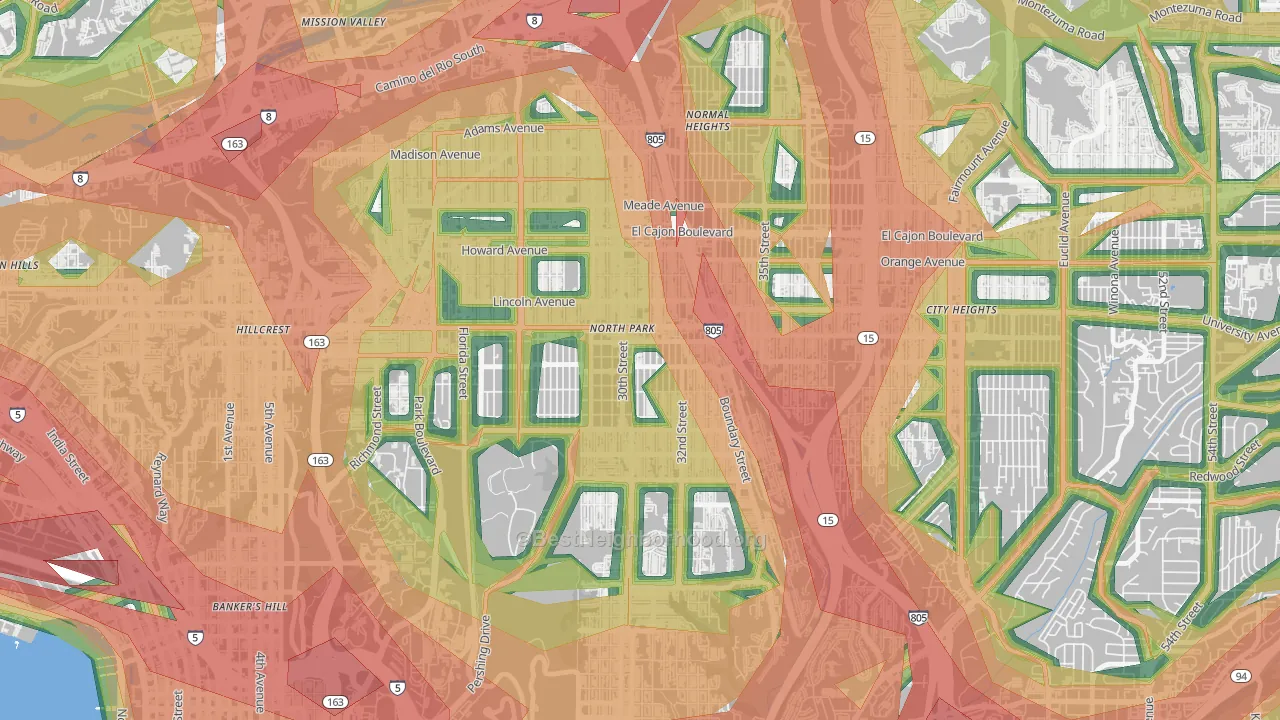 92104, CA Map of Noise Levels in 92104