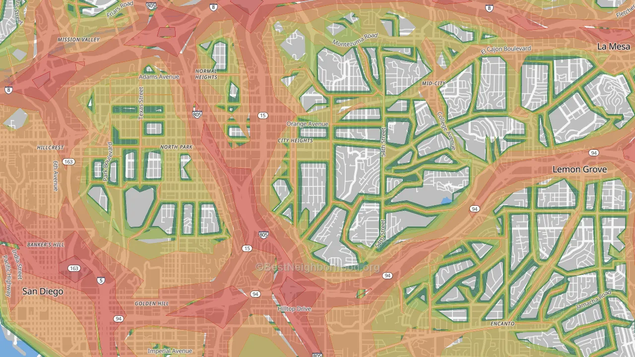 92105, CA Map of Noise Levels in 92105