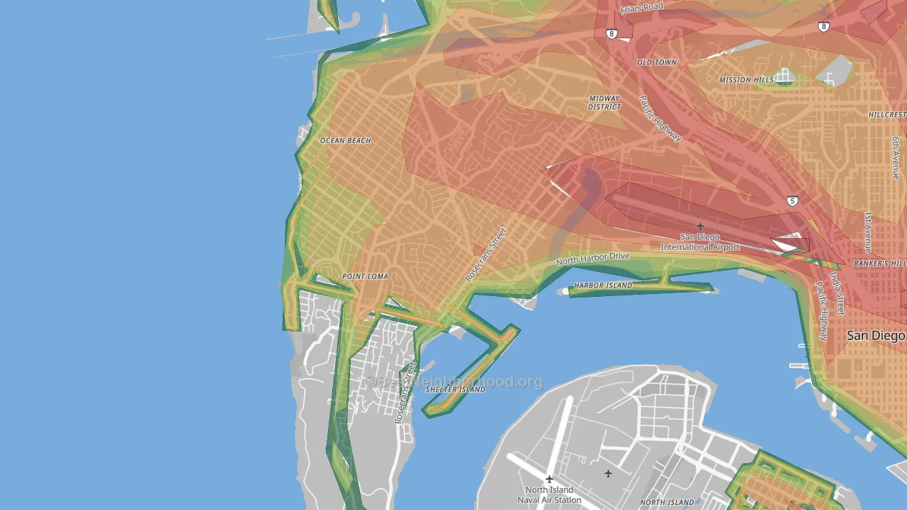 92106, CA Map of Noise Levels in 92106
