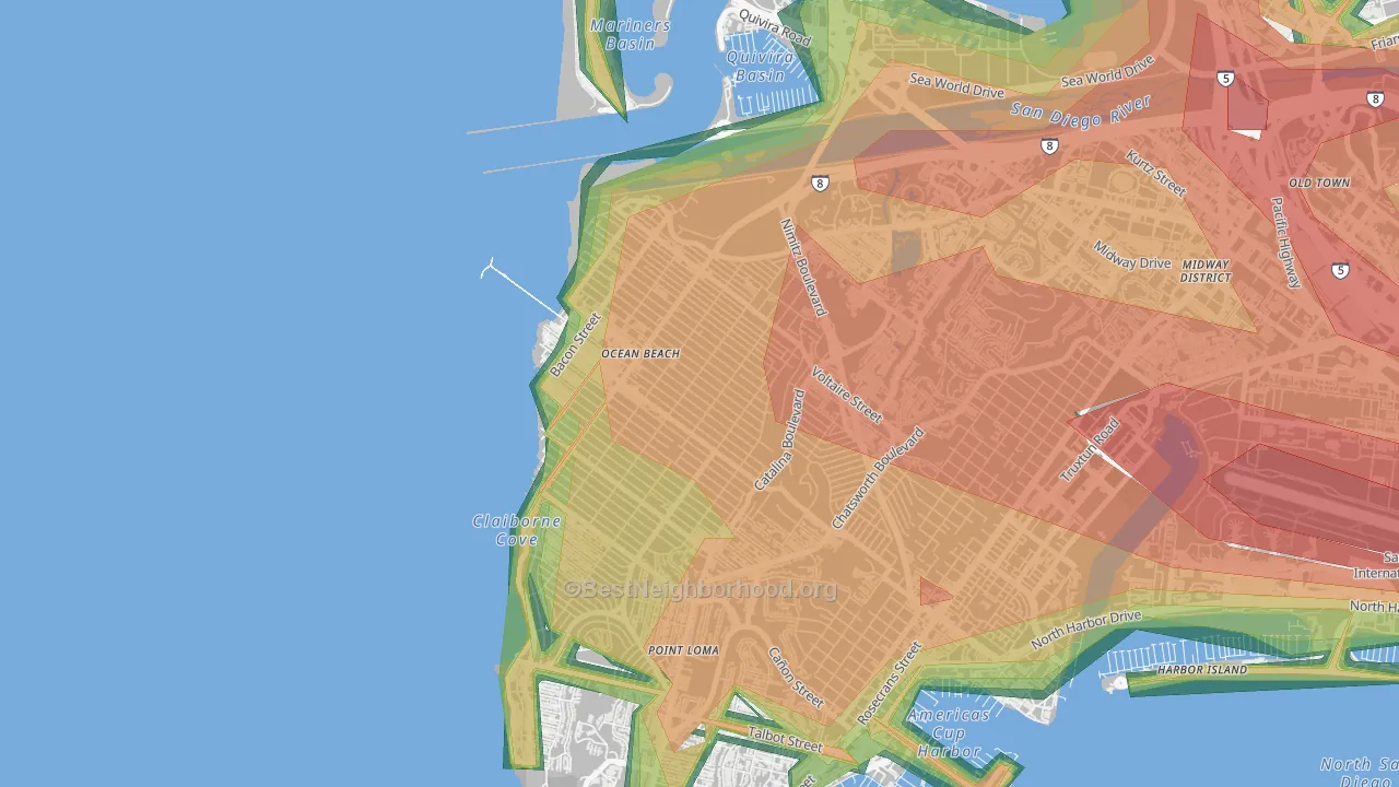 92107, CA Map of Noise Levels in 92107