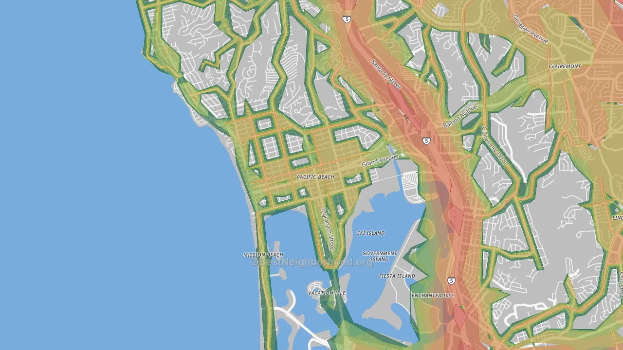 92109, CA Map of Noise Levels in 92109