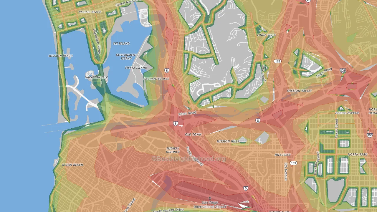 92110, CA Map of Noise Levels in 92110