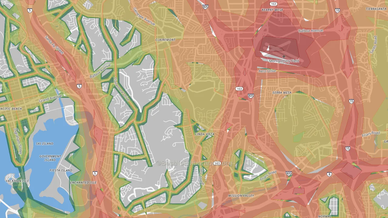 92111, CA Map of Noise Levels in 92111