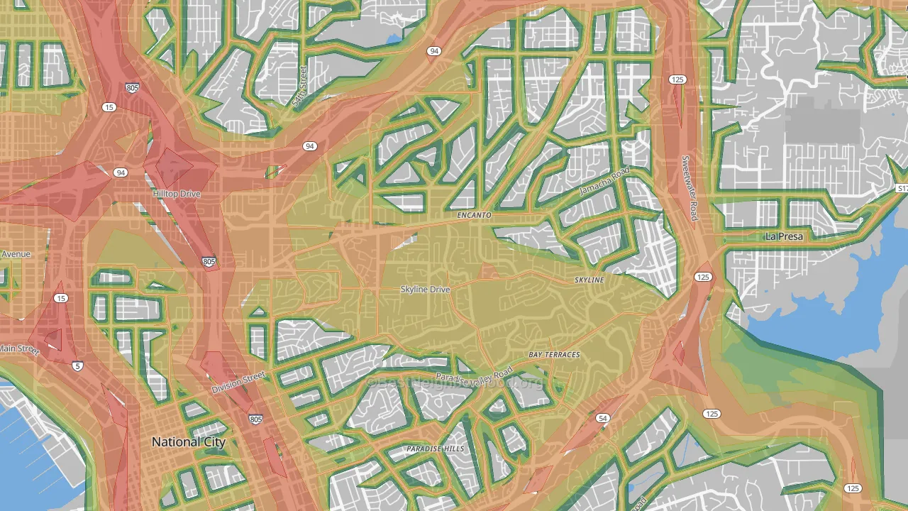 92114, CA Map of Noise Levels in 92114